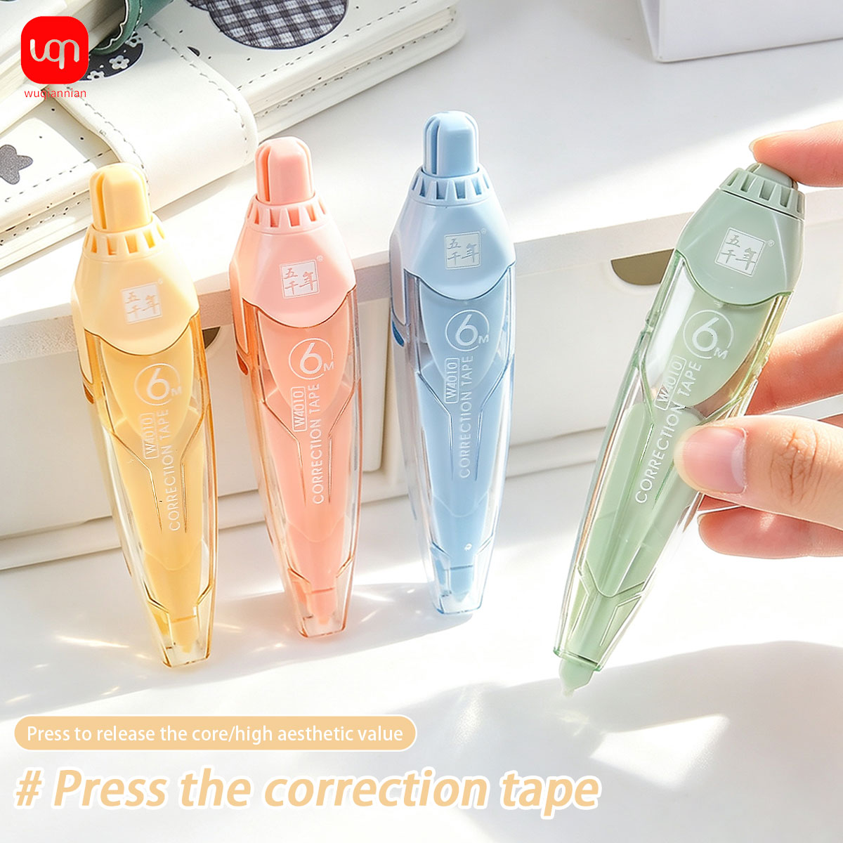 Correction Tape Roller - 6 m Korrekturstift mit Druckknopf, Pastellfarben,